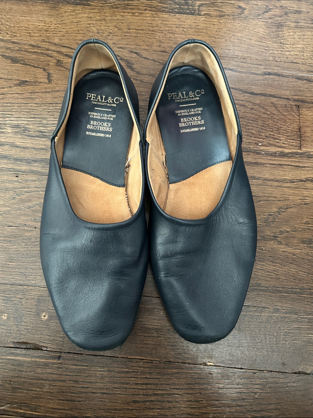 Vintage Pearl & Co Dark Blue Leather Grecian Slippers Size 9